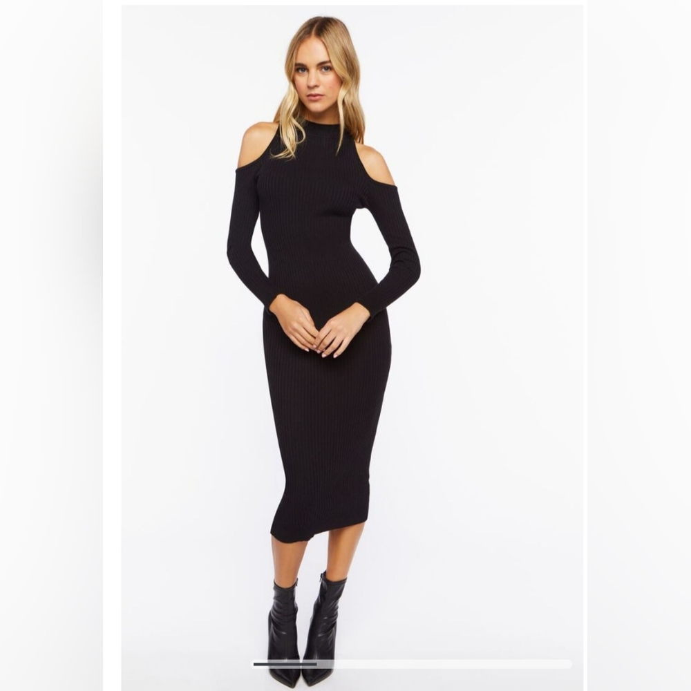 BLACK KNIT COLD SHOULDER DRESS NWT SIZE LARGE